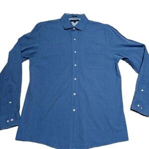Tommy Hilfiger Mens Shirt 16 34/35 Slim Fit Solid Blue Button Up Long Sleeve